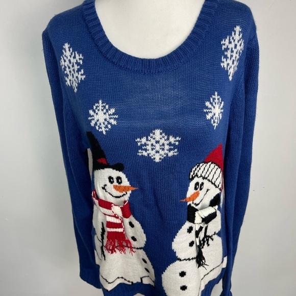 Carolyn Taylor blue snowman long sleeve knit Christmas sweater women’s size L - Picture 4 of 16